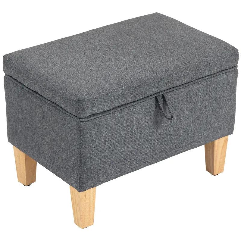 Homcom 16L Padded Linen Ottoman With Rubberwood Legs – Multi-Use Storage Footstool In Charcoal Grey 1