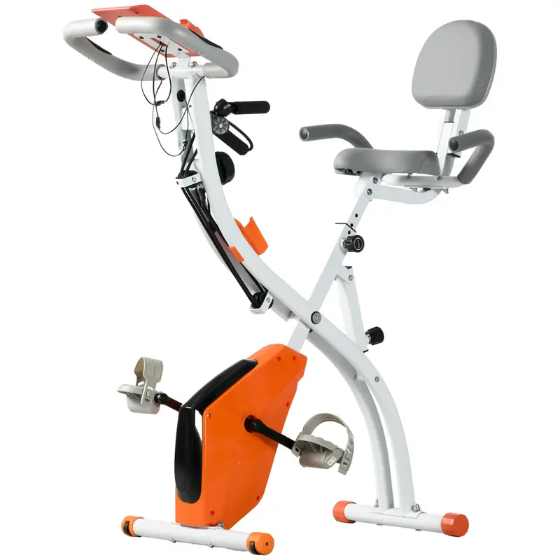 Homcom 2-In-1 Folding Exercise Bike – 8-Level Magnetic Resistance, Integrated Arm Bands & Pulse Sensor – Orange 1