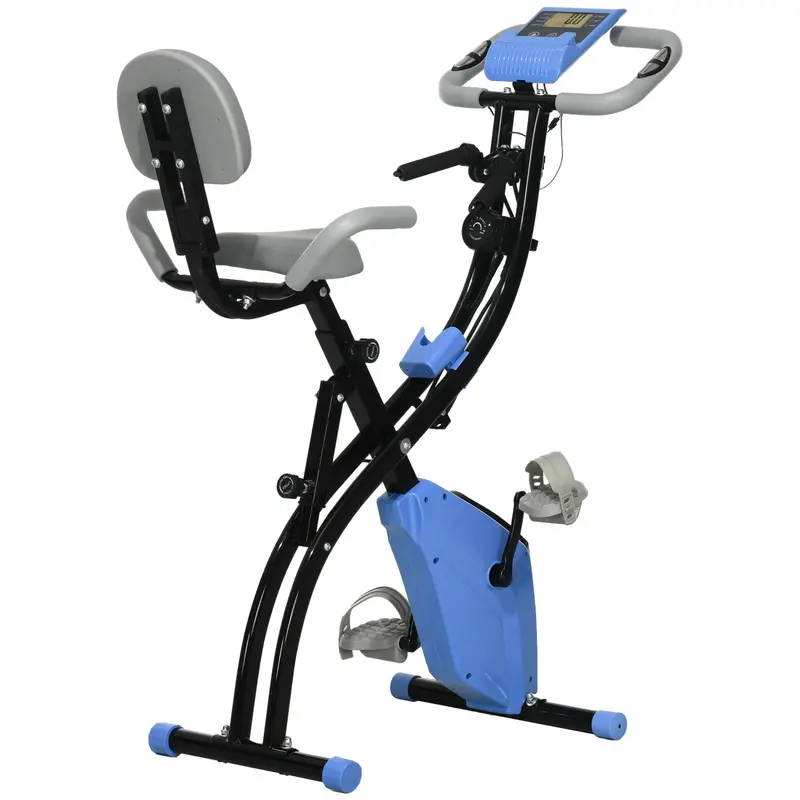 Homcom 2-In-1 Folding Exercise Bike — Blue Magnetic Resistance Cycle With Arm Bands & Heart Rate Monitoring 1