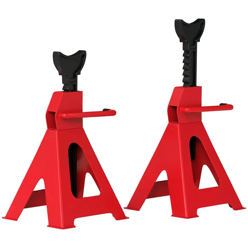 Homcom 2-Pack Heavy-Duty Axle Stands – 3-Ton Load Capacity, 38.5–60 Cm Adjustable Height – Red 1