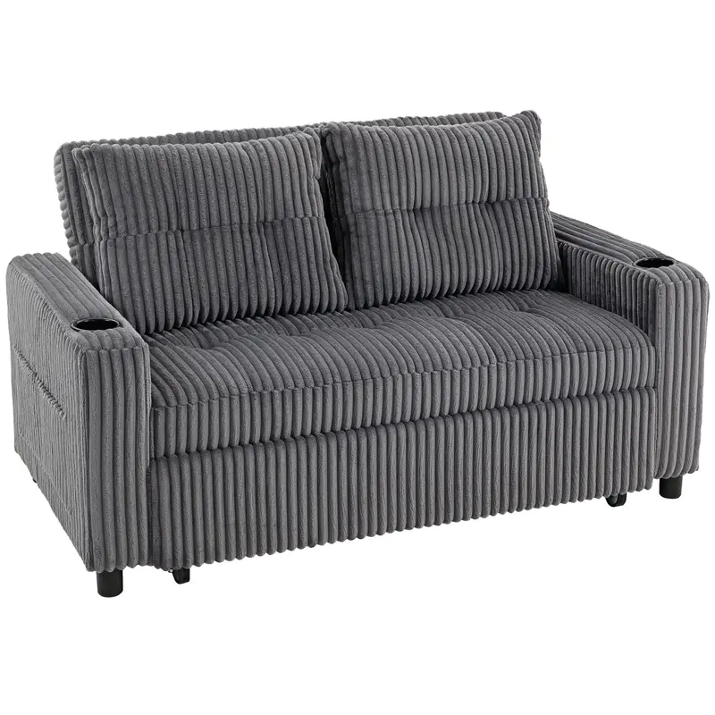 Homcom 2-Seater Click-Clack Sofa Bed – Corduroy Upholstered Convertible Couch In Charcoal Grey 1