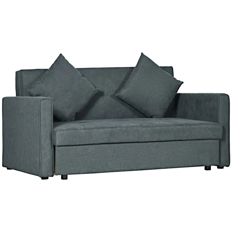 Homcom 2-Seater Velvet Sofa Bed – Modern Convertible Loveseat With Hidden Storage & Two Cushions, Dark Grey 1