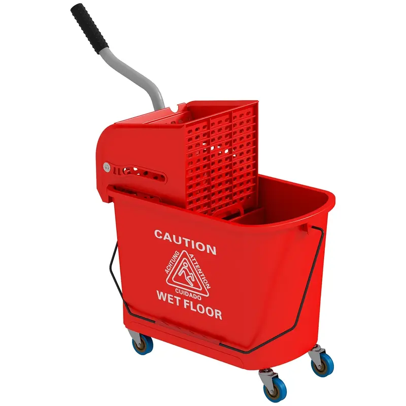 Homcom 20-Litre Compact Mop Bucket On Wheels With Dual-Chamber Water Separation – Red 1