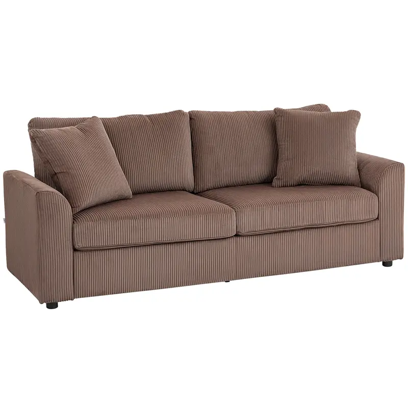 Homcom 3-Seater Corduroy Sofa – Warm Coffee-Coloured Fabric Couch With Scatter Cushions & Supportive Springs 1