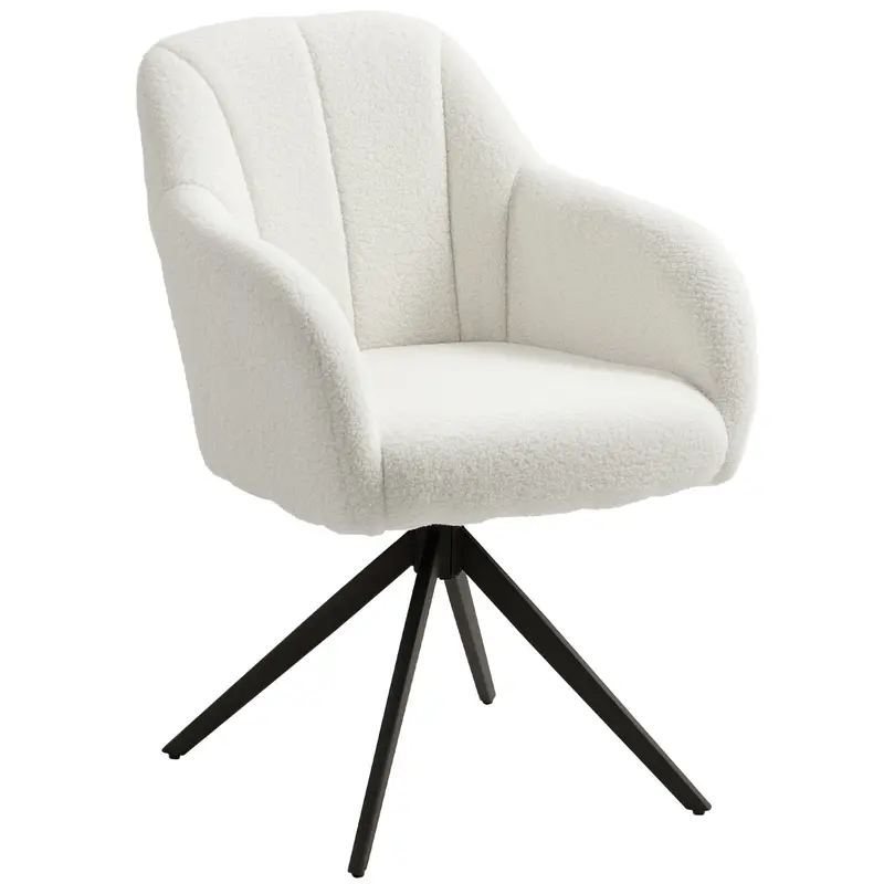 Homcom 360° Swivel Accent Chair – Teddy Fleece Upholstered Tufted Vanity Or Lounge Chair With Steel Legs – White 1