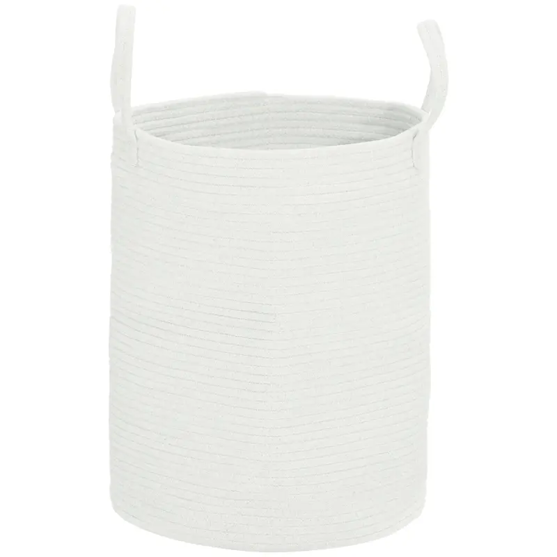 Homcom 36L Cotton Rope Laundry Basket – Cream-White Freestanding Hamper With Carry Handles 1