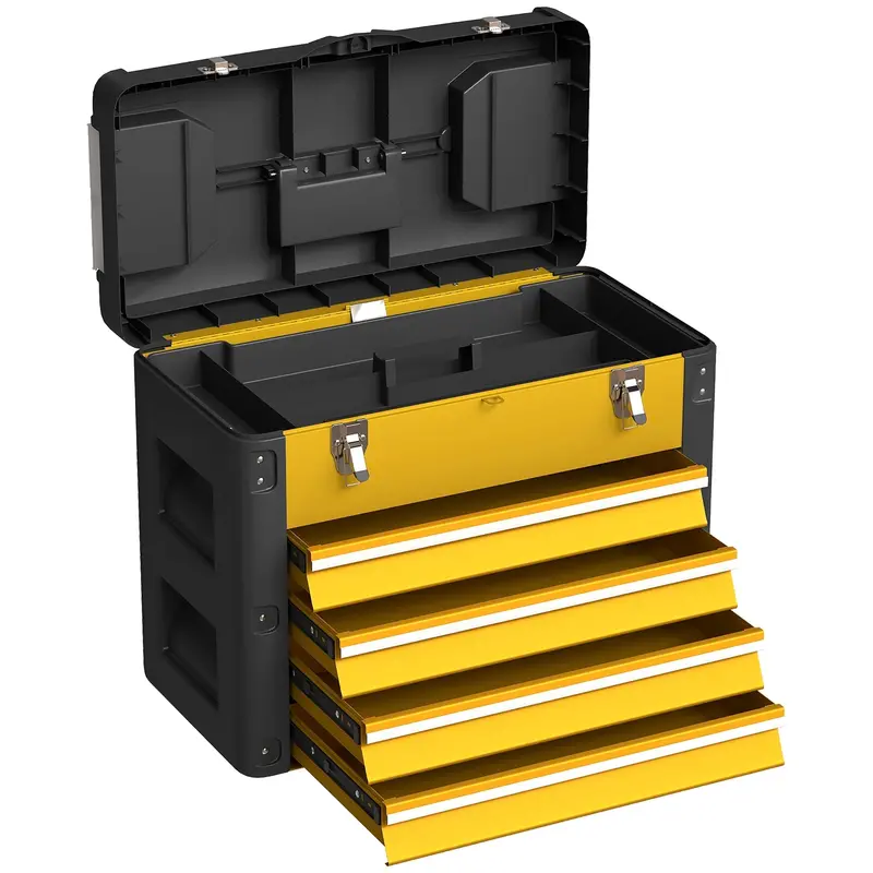 Homcom 4-Drawer Heavy-Duty Toolbox – Yellow 1