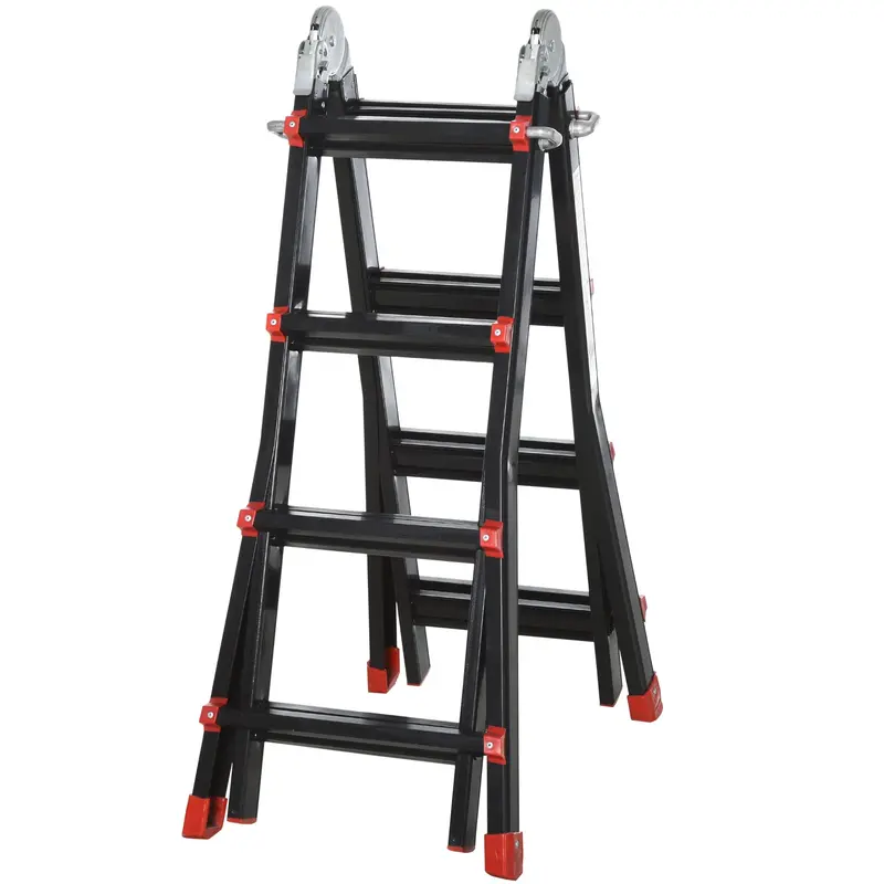 Homcom 4-Meter Aluminium Duo Telescopic Ladder – Herringbone Design With Non-Slip Steps & Diy Platform 1