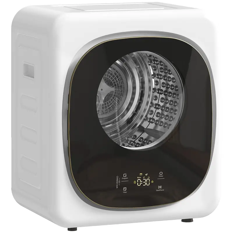 Homcom 4Kg Compact Vented Tumble Dryer – 800W Front-Loading Machine With Smart Sensor, 5 Drying Programs & Stainless Steel Drum, Wall-Mountable Design, White 1