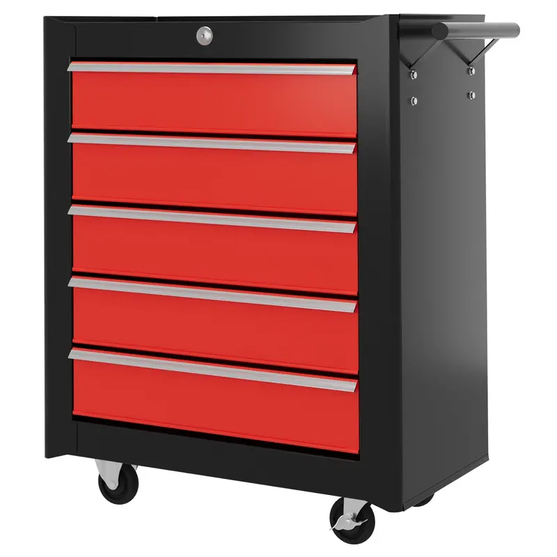 Homcom 5-Drawer Lockable Tool Chest – Heavy-Duty Steel Rolling Workshop Cabinet With Dual Keys, Red 1