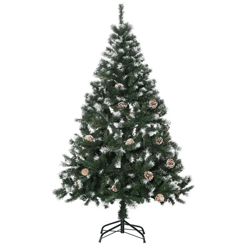 Homcom 5-Foot Pre-Lit Artificial Christmas Tree – Pine Cone Decorated Holiday Tree With Auto-Open Feature, Green 1