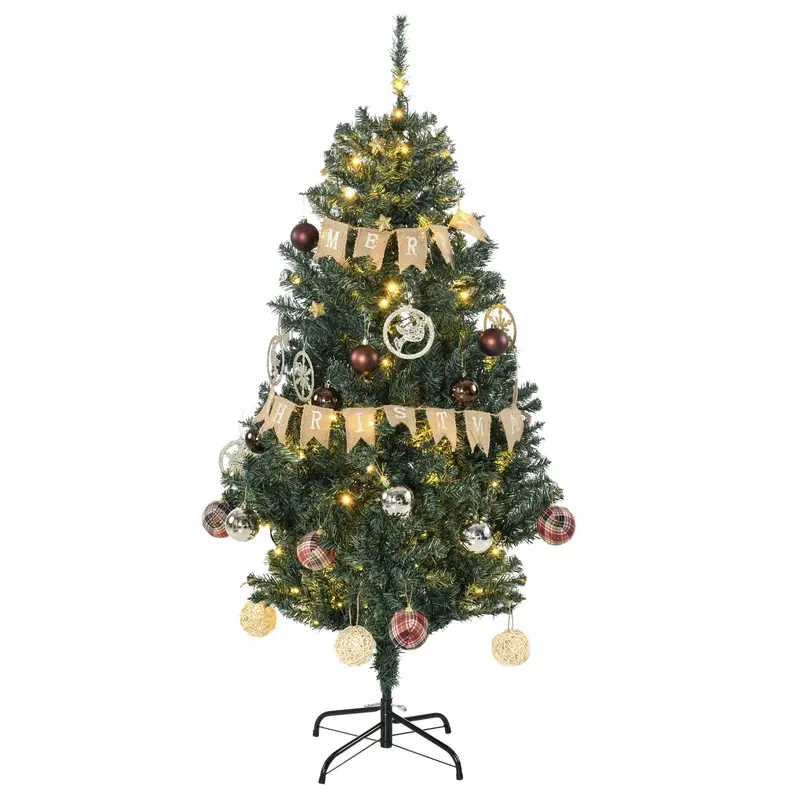 Homcom 5-Foot Pre-Lit Artificial Christmas Tree – Warm White Led Lights With Festive Decorations 1