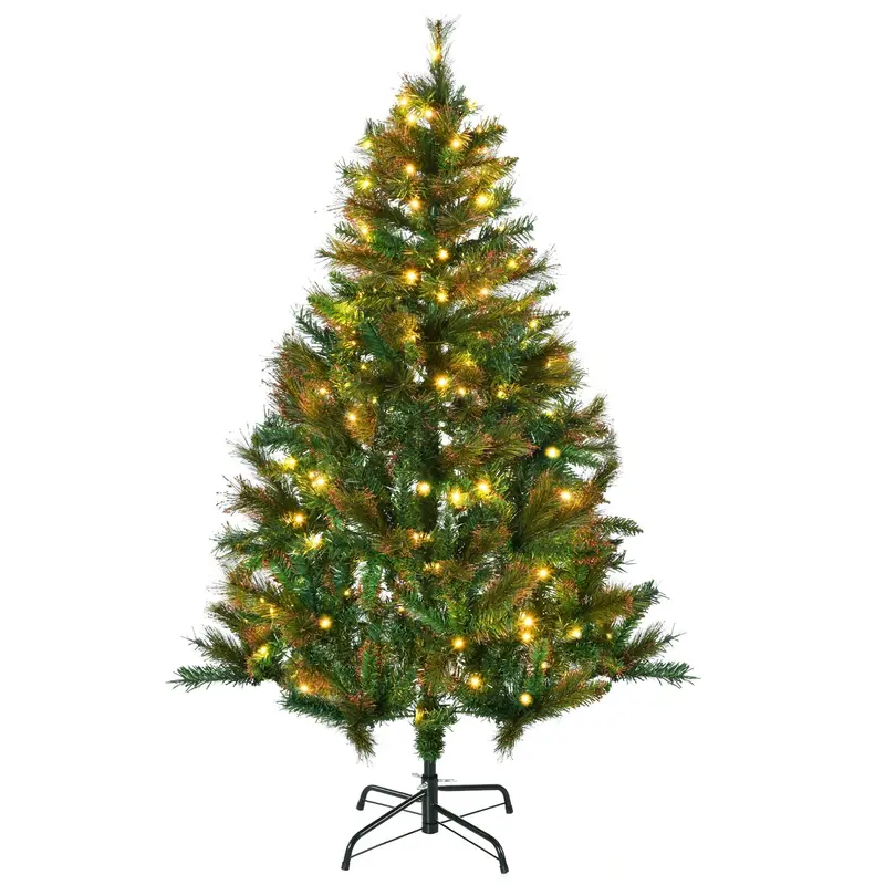 Homcom 5-Foot Pre-Lit Artificial Christmas Tree With Warm White Leds And Sturdy Metal Stand 1