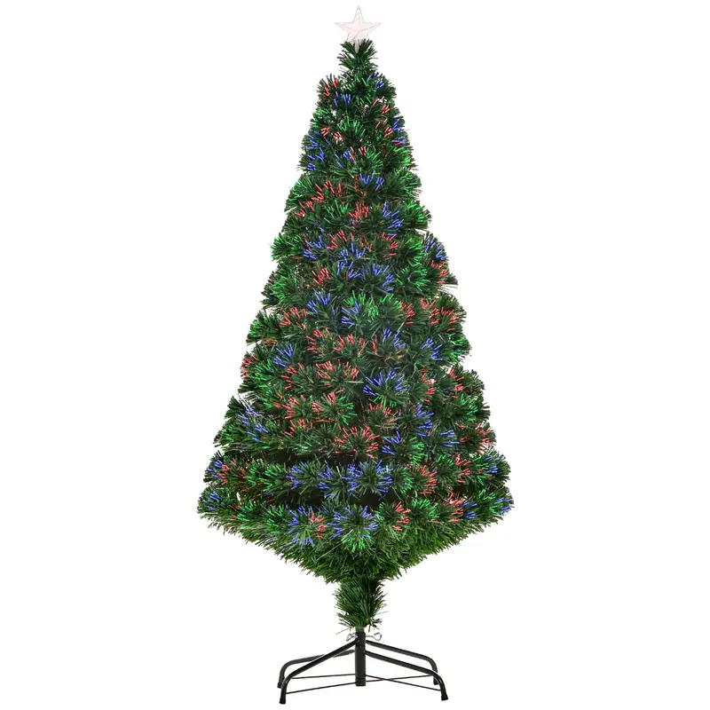 Homcom 5-Foot Pre-Lit Fibre Optic Christmas Tree – Multi-Colour Holiday Decoration With Star Topper 1