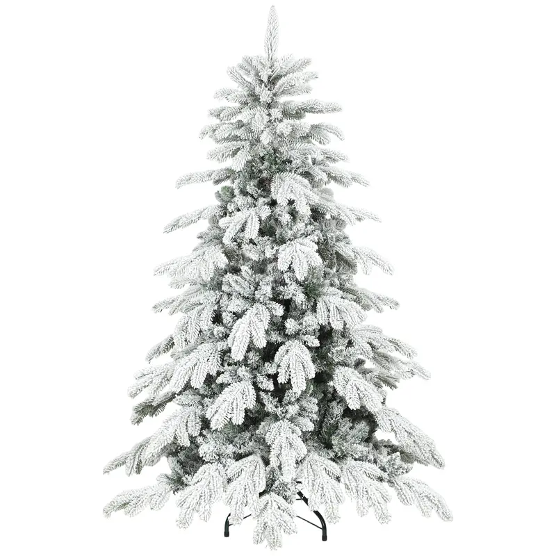 Homcom 5-Foot Super-Flocked Christmas Tree – Dual-Tone Green And White Festive Display 1