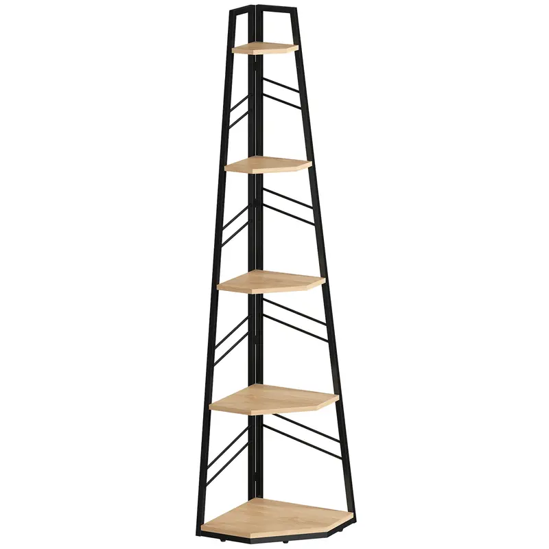 Homcom 5-Tier Corner Bookshelf – Floor-Standing Natural Wood Shelving Unit For Living Room Or Study 1