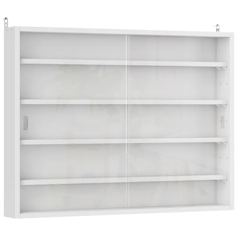 Homcom 5-Tier Wall-Mounted Display Shelf – White Glass-Door Cabinet With 4 Adjustable Shelves (60 X 80Cm) 1