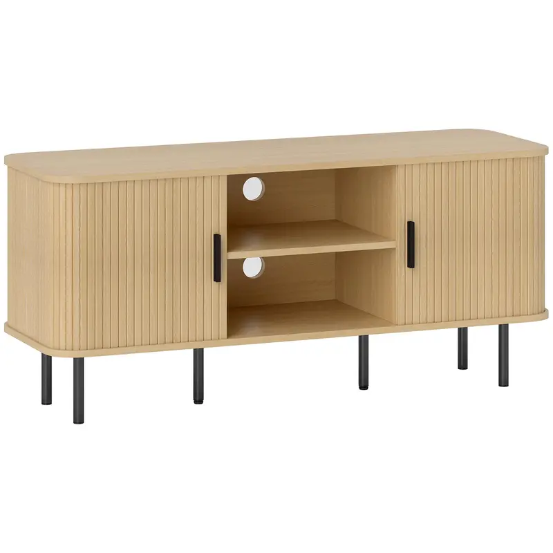 Homcom 55-Inch Tv Stand – Oak-Tone Media Unit With Shelves And Concealed Storage 1