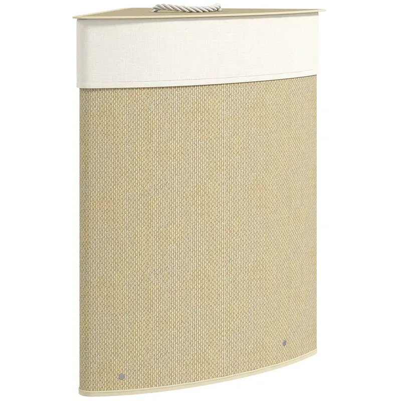 Homcom 55L Corner Bamboo Laundry Basket – Triangular Design With Washable Liner, Natural Wood Finish 1