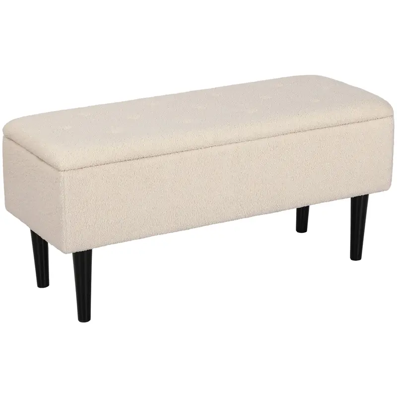 Homcom 57-Litre Cream Teddy Fleece Storage Ottoman With Soft Upholstery 1
