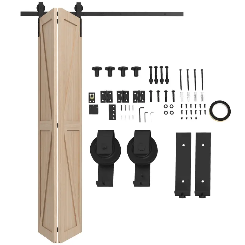 Homcom 5Ft Black Bi-Folding Barn Door Hardware Kit – Industrial-Grade Sliding Door System 1