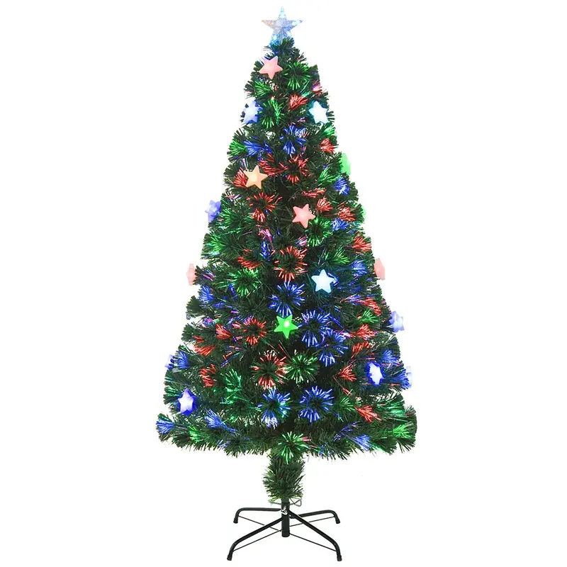 Homcom 5Ft Pre-Lit Fiber Optic Christmas Tree – Star-Topped Holiday Decor With Warm Led Lights For Indoor Use 1