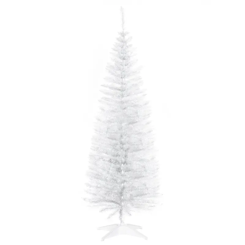 Homcom 5Ft Slim Unlit Artificial Christmas Tree – Pencil-Style Xmas Tree With Realistic Branches & Sturdy Stand (White) 1