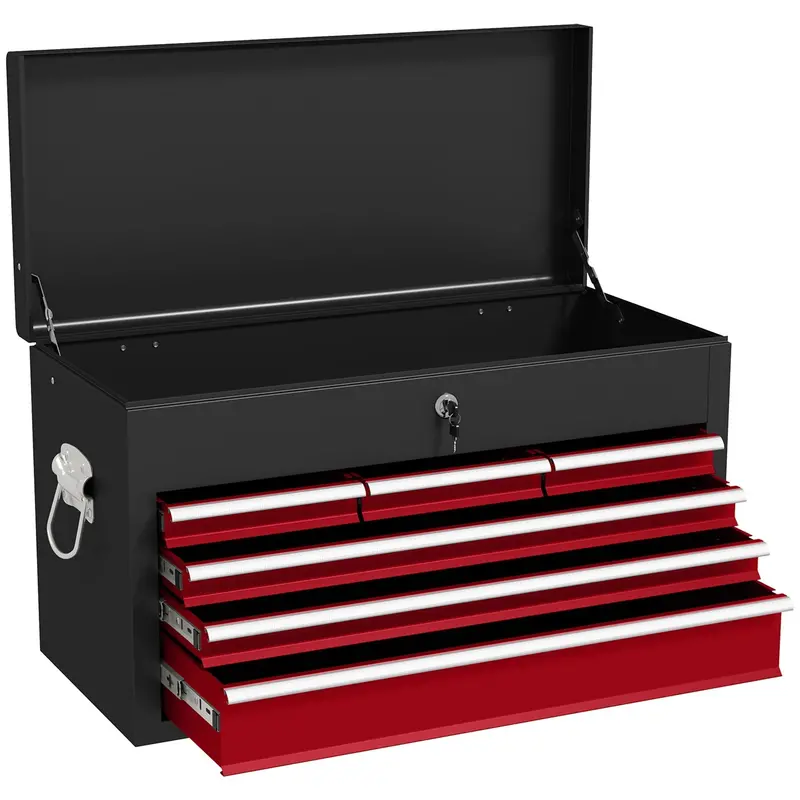 Homcom 6-Drawer Portable Steel Tool Box With Locking Mechanism And Keys – Red 1