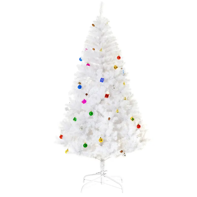 Homcom 6-Foot Faux Snow Christmas Tree – Elegant White Artificial Tree With Sturdy Metal Stand & Seasonal Decorations 1