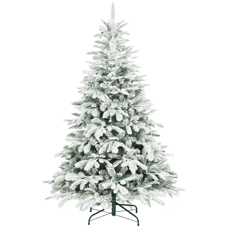 Homcom 6-Foot Flocked Artificial Christmas Tree – 1182-Branch Hinged Xmas Tree With Stand 1