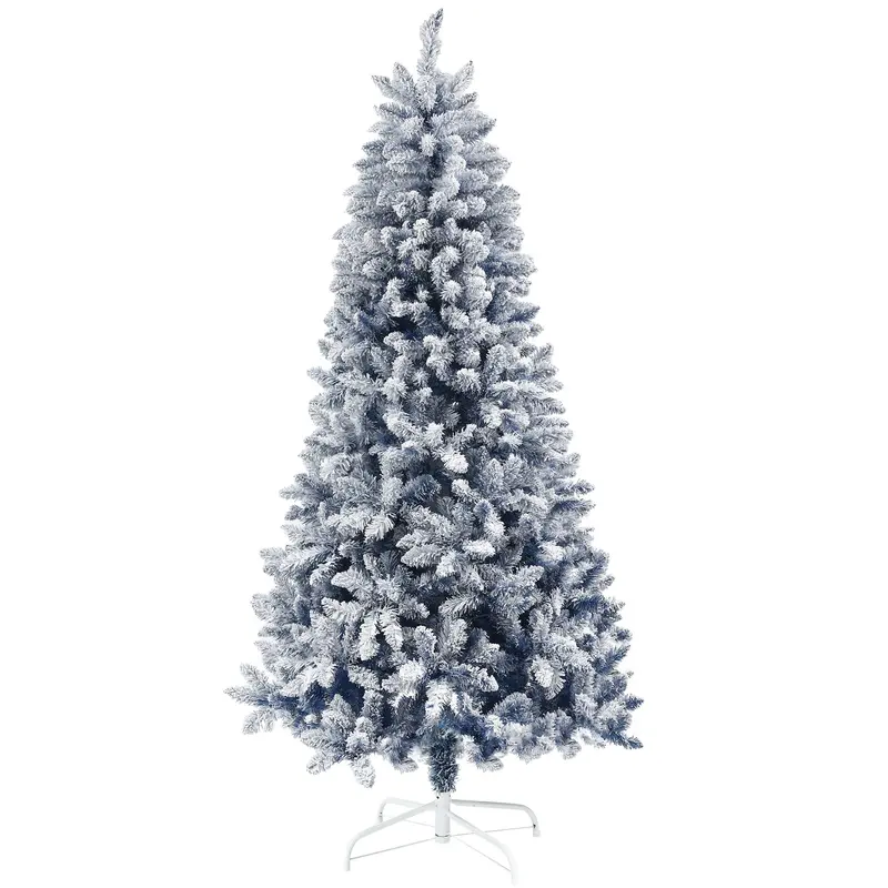 Homcom 6-Foot Flocked Artificial Christmas Tree – 700 Snow-Frosted Tips With Sturdy Metal Stand – Blue Theme 1