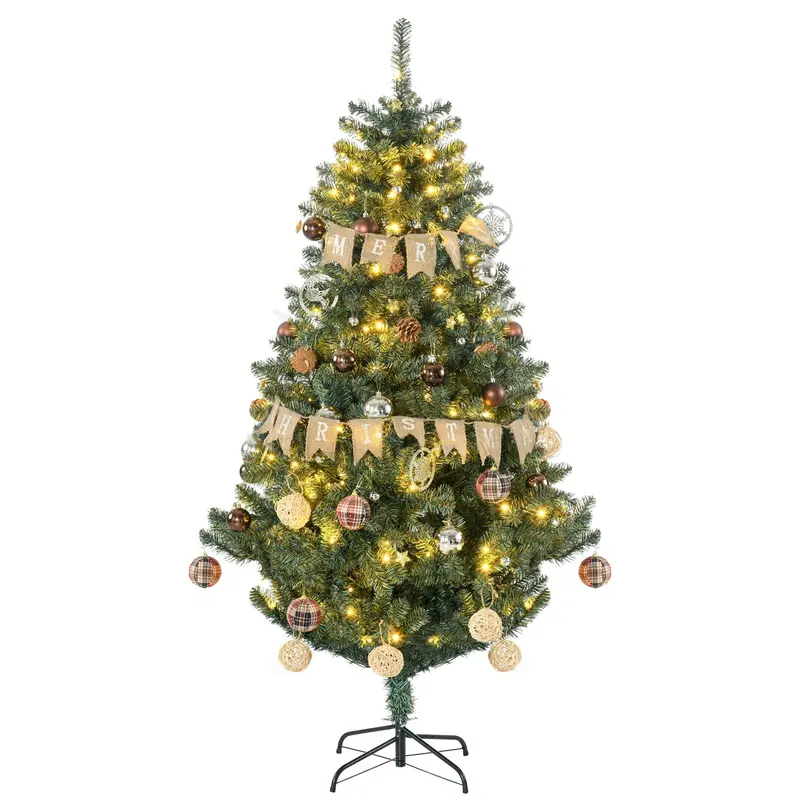 Homcom 6-Foot Pre-Lit Artificial Christmas Tree – Warm White Led Illumination With Holiday Accents 1