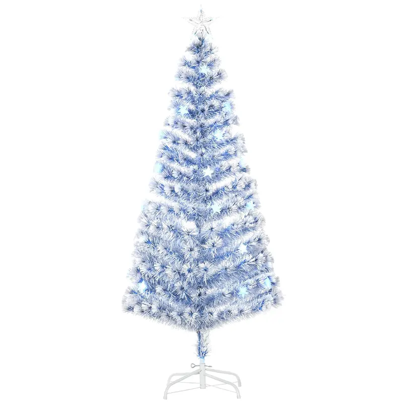 Homcom 6-Foot Pre-Lit Fibre Optic Christmas Tree – Led-Illuminated Artificial Tree With Blue & White Lights 1