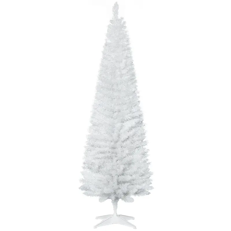 Homcom 6-Foot Slim Unlit Artificial Christmas Tree – Pencil-Style Xmas Tree With Realistic Branches & Stable Stand, White 1