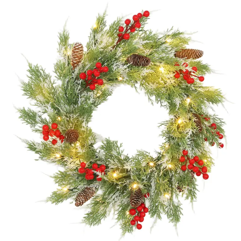 Homcom 60 Cm Battery-Powered Pre-Lit Christmas Wreath – 30 Warm White Leds With Timer 1