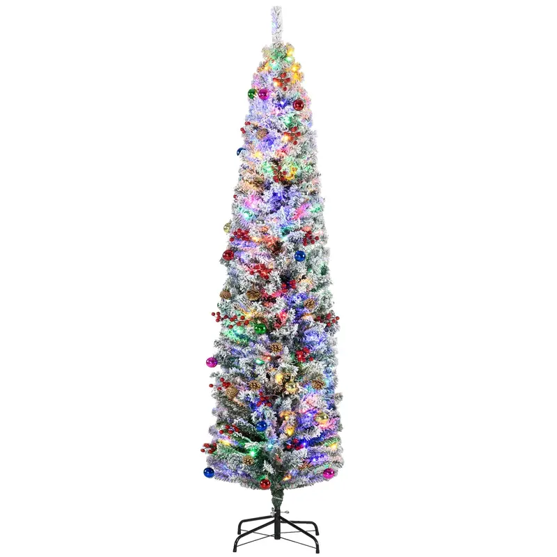 Homcom 7-Foot Pre-Lit Snowy Artificial Christmas Tree With Pine Cones & Decorations 1