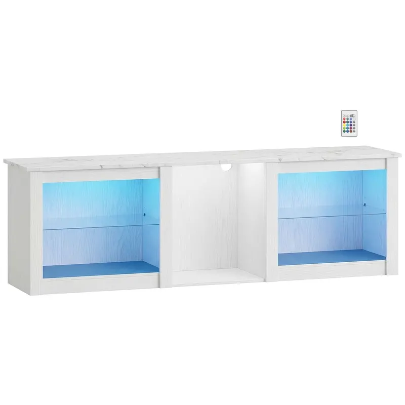 Homcom 70-Inch Led Tv Stand – Modern Media Console With Ambient Lighting And Multi-Compartment Storage, White 1