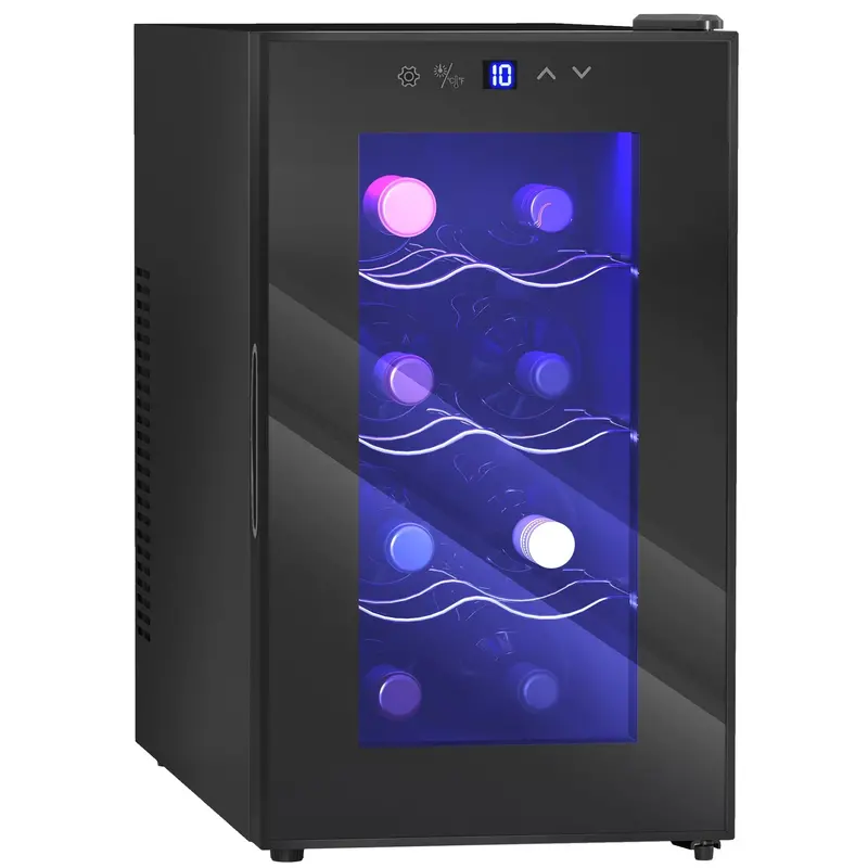 Homcom 8-Bottle Countertop Wine Cooler – 17 L Digital Touchscreen Fridge With Glass Door, Led Lighting, And Precise Temp Control (8–18°C) 1