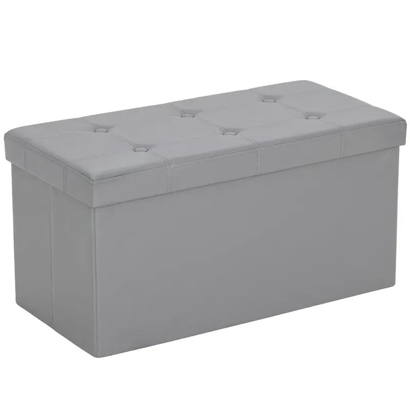 Homcom 89L Pu Leather Storage Ottoman – Foldable Footstool & End-Of-Bed Bench With Soft-Close Lid – Grey 1