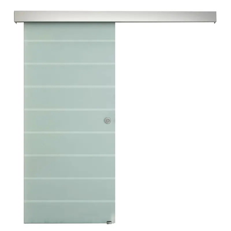 Homcom 90 Cm Sliding Glass Door Kit – Frosted Tempered Glass Panel With Stripe Design & Round Handle, Includes Full Hardware And Track System 1
