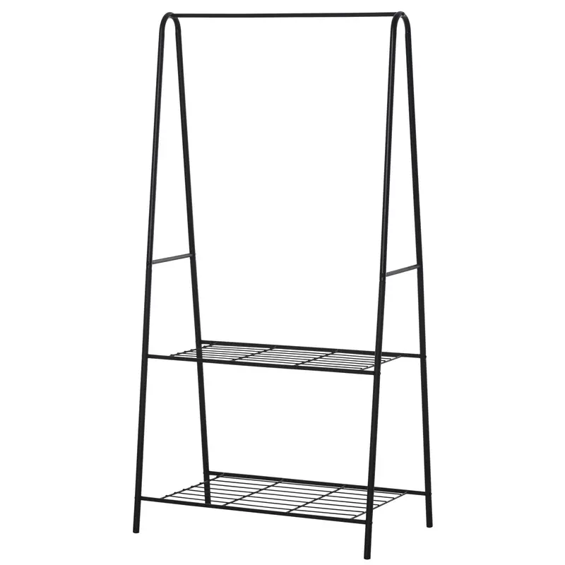 Homcom A-Frame Clothes Stand – 2-Tier Garment Rack With Shoe Shelving, Black Metallic Finish 1