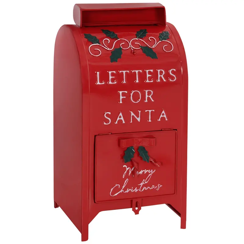 Homcom A5 Festive Christmas Postbox – Red & White Letter Drop Box For Holiday Mail 1