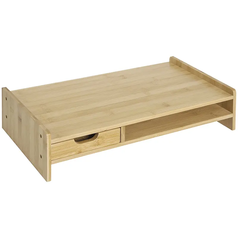 Homcom Bamboo Monitor Riser With Integrated Drawer For Laptops, Pcs, And Desk Essentials 1