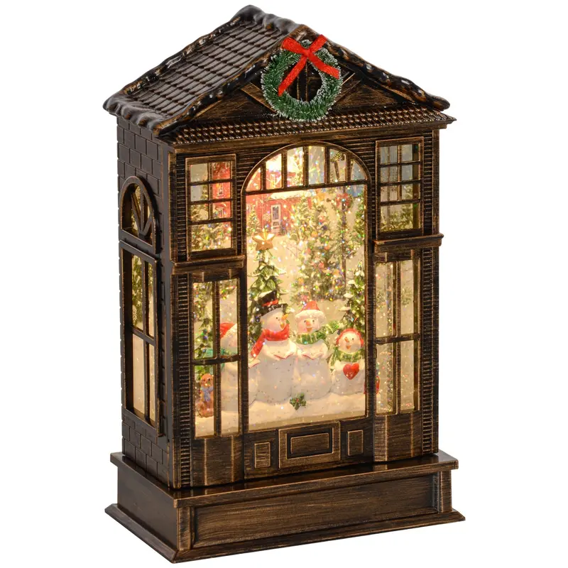 Homcom Battery-Powered Musical Snow Globe Lantern – Rotating Glitter Effect & Warm Bronze Finish 1