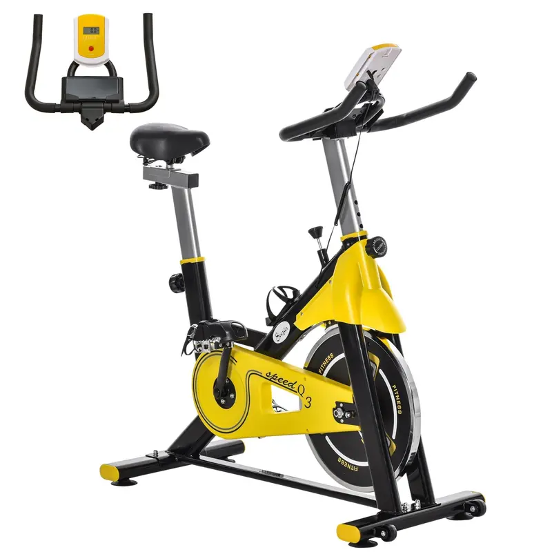 Homcom Belt-Drive Exercise Bike With 6Kg Flywheel, Adjustable Resistance & Lcd Monitor – Yellow 1