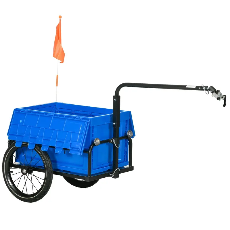 Homcom Bicycle Cargo Trailer – 65L Expandable Steel Trailer With Reflective Safety Features, 40 Kg Capacity, Blue 1