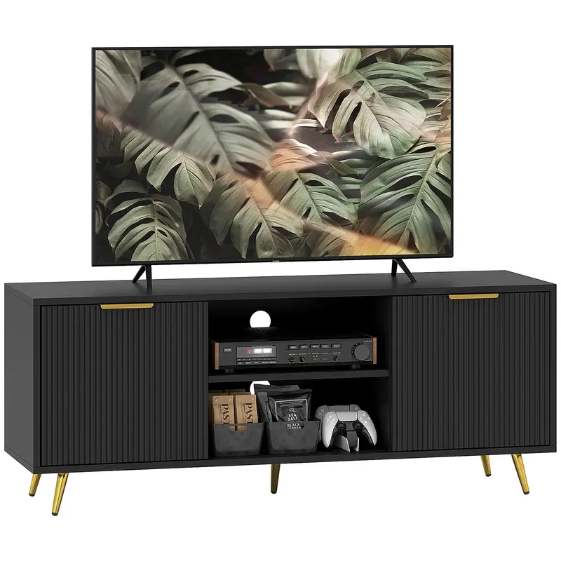 Homcom Black 55" Tv Stand With Cable Management – Open Shelving & Concealed Storage 1