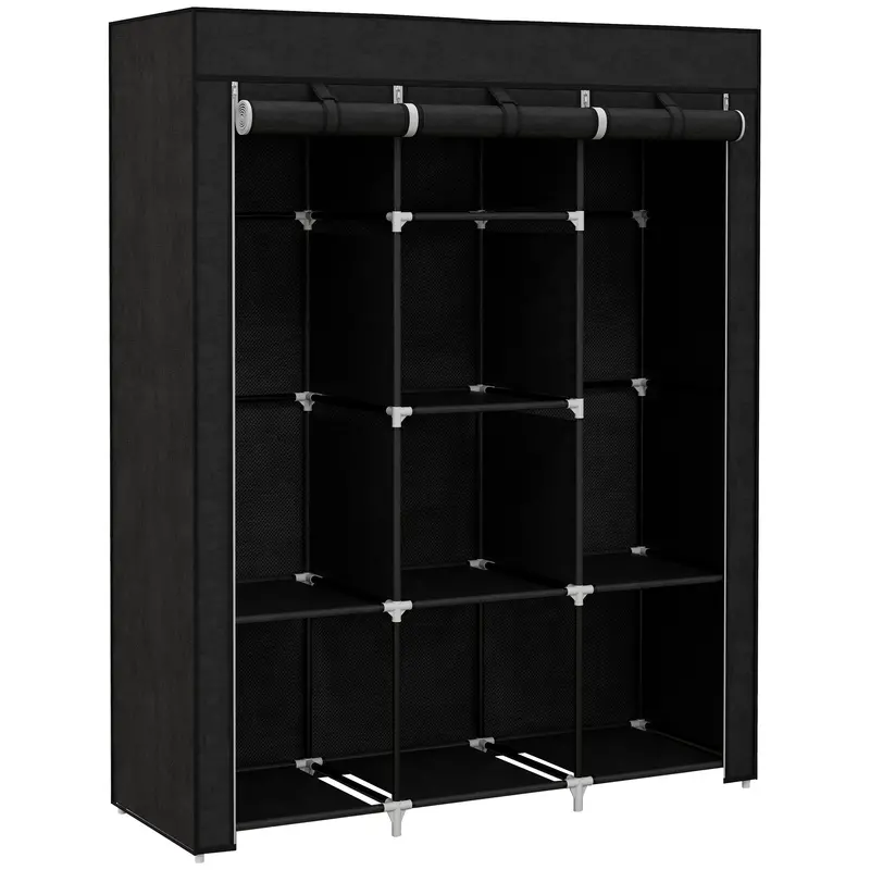 Homcom Black Fabric Wardrobe With Dual Storage Options: Hanging Bar And Shelves 1