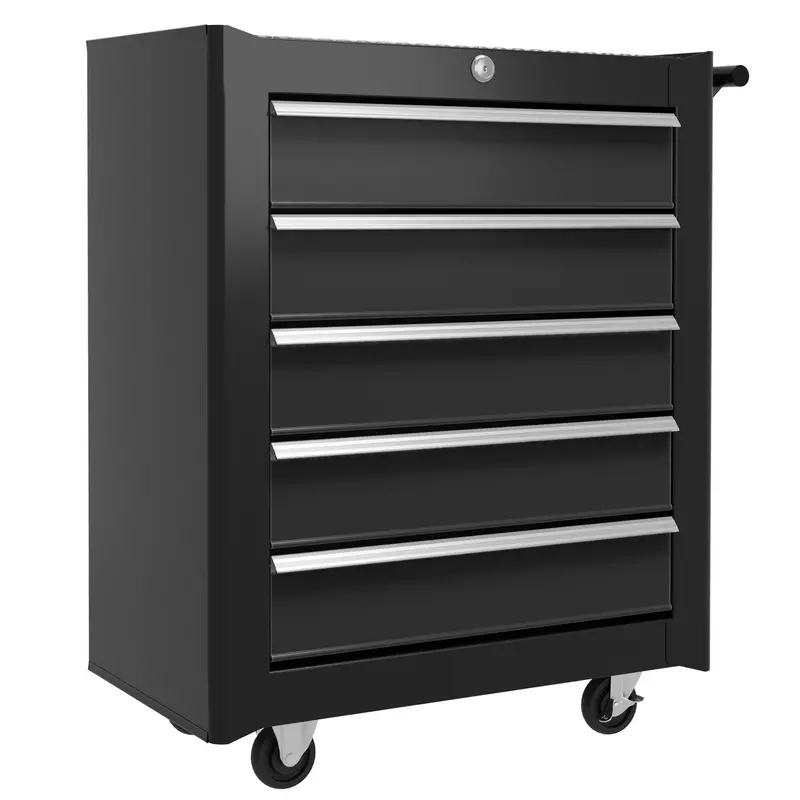 Homcom Black Lockable Tool Chest – 5-Drawer Steel Storage Cabinet On Casters With 2 Keys, Ideal For Garage Or Workshop 1