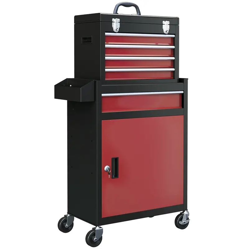 Homcom Black & Red Two-Tier Tool Chest – Heavy-Duty Rolling Storage Cabinet With Dual Compartments 1